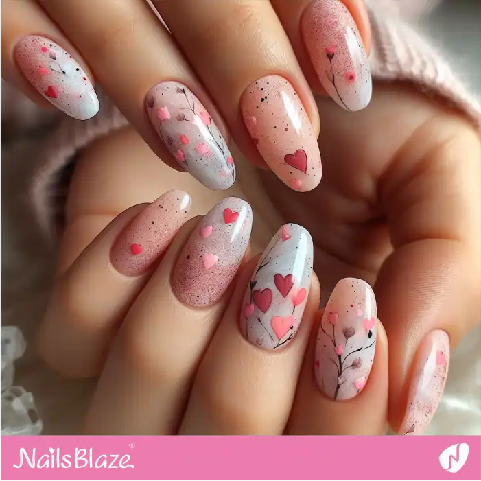 Subtle Speckle Watercolor Theme Heart Nails | Valentine Nails - NB2310